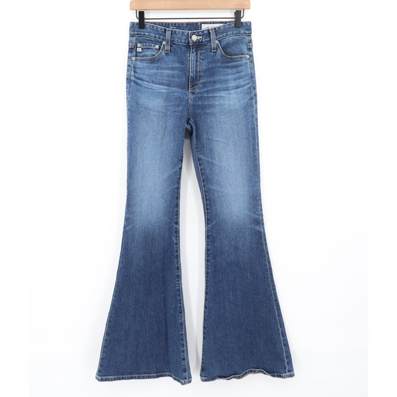 A G Adriano GoldSchmied The iva High Rise Bell Bottom Flare Blue Denim Sz 27 - Picture 1 of 12